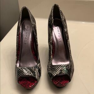 Rampage Snakeskin Peep Toe Heels - Black and Red